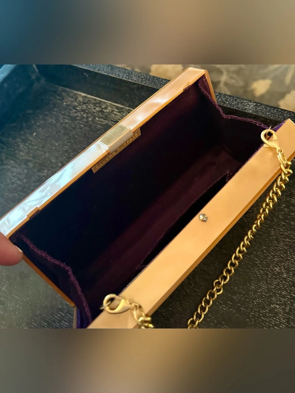 Sondra Roberts Multi-Color Swirl Velvet Clutch with Gold Frame & Gold Chain